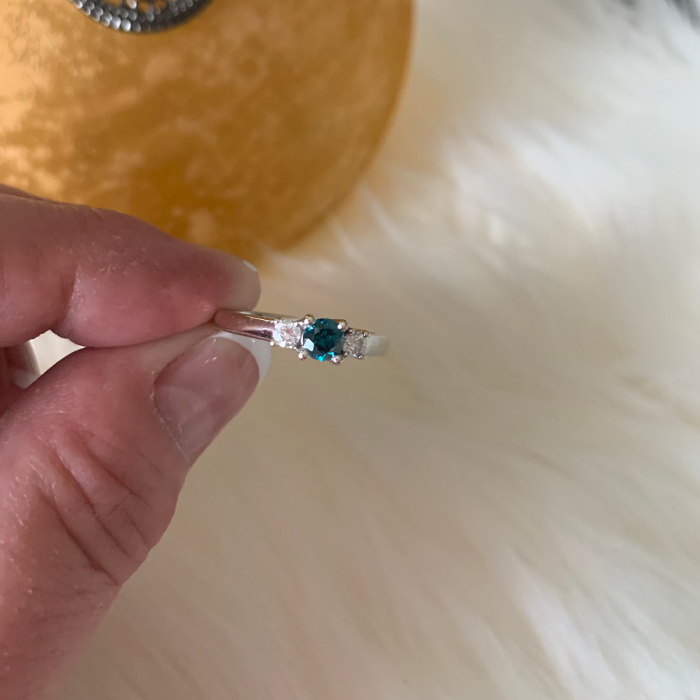 14Kt solid WG Blue & White Diamond Ring